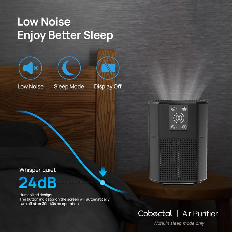 Cobectal Pureserene HEPA Air Purifier Kit (2-Pack), Medical Grade Filtration with H13 True HEPA Filter, Effective Indoor Air Purifier, Black, Activated Carbon Removes Odors, Secondhand Smoke, Germs