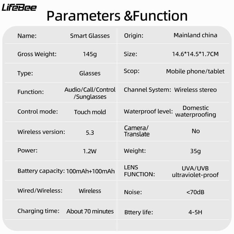 LFEBEE Smart Glasses for Fall, 1 Count Wireless-Compatible Smart Glasses with Voice Control, UV Protective Glasses for Outdoor Sports, Smart Glasses