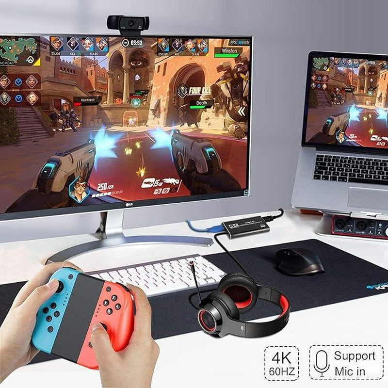 4K HDMI Video Capture Card – USB Recording & Streaming, Compatible with Nintendo Switch, PS5, Xbox, PC & Mac, Compact Portable